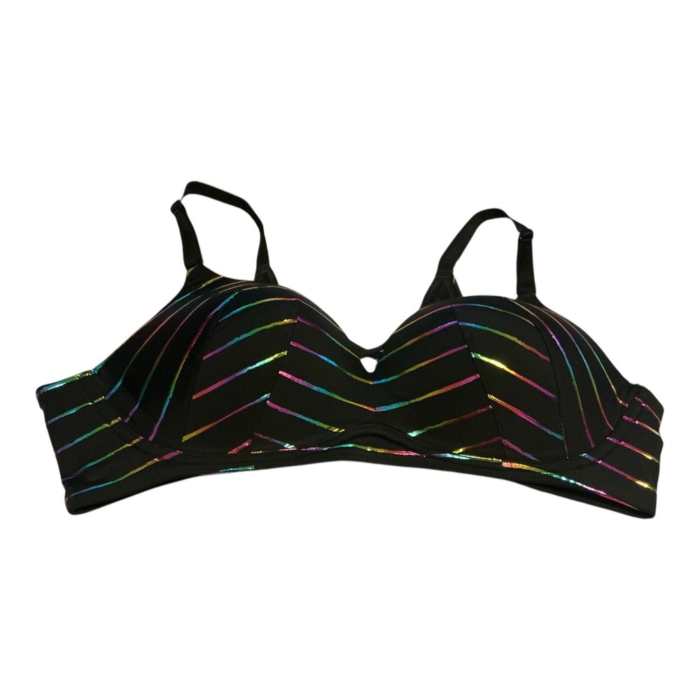 Torrid 44C Black Rainbow Stripe Dream‎ Wire Free Push Up Bra Plus Size